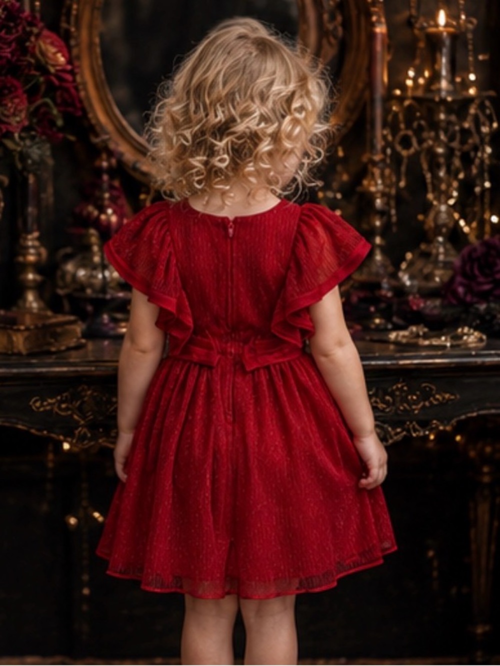 Kensie Girl Toddler 2T Red Flutter Sleeve Fit & Flare Holiday Dress NWT - Picture 3 of 12